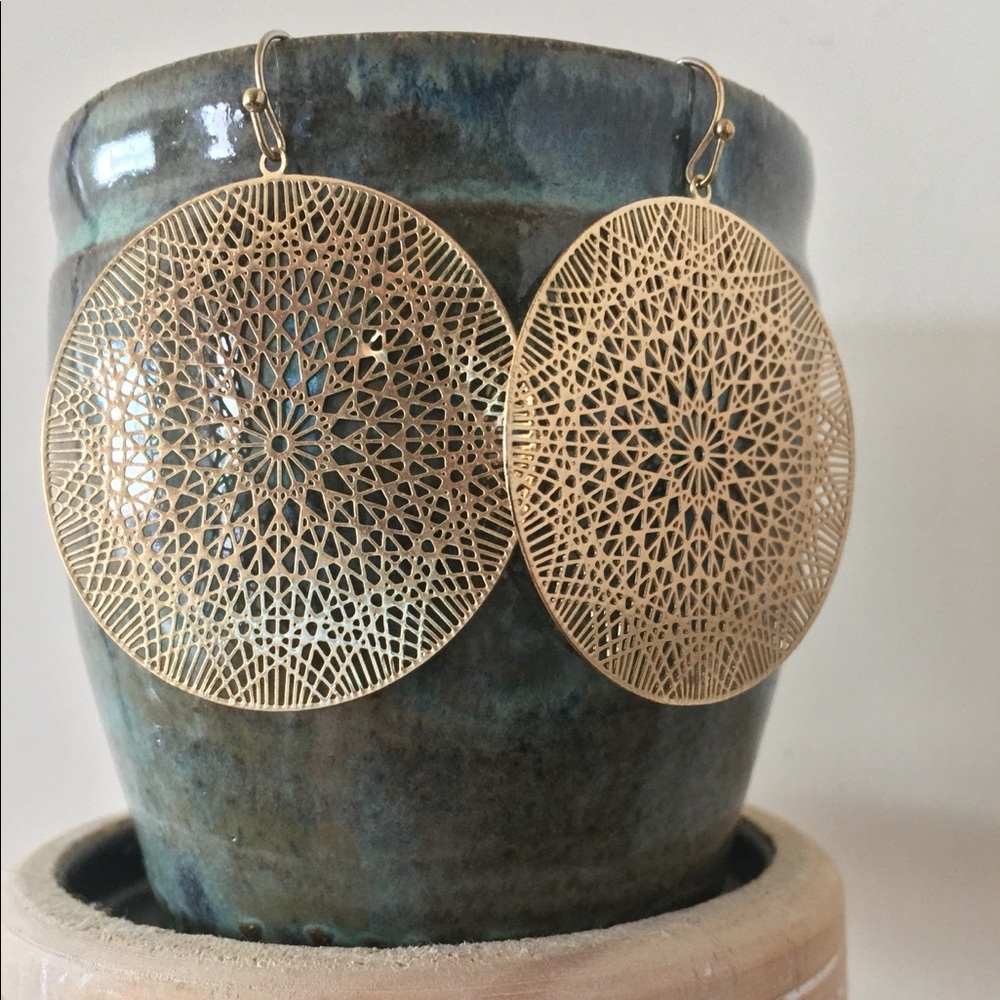Gold boho dramatic mandala disk earrings